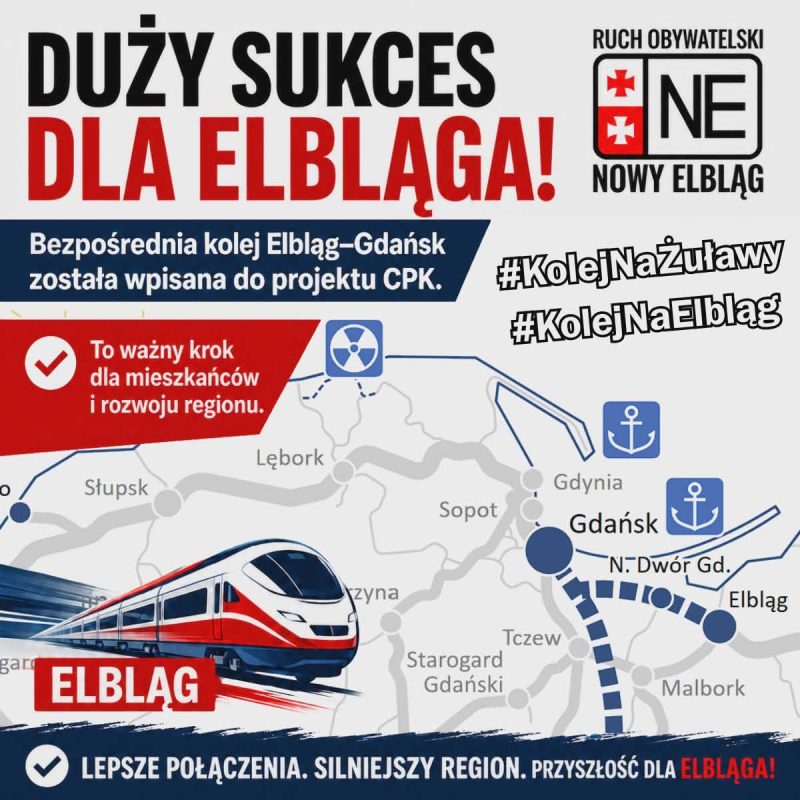Szybka kolej Gdańsk – Elbląg wpisana do planów CPK! Sukces oddolnej inicjatywy mieszkańców